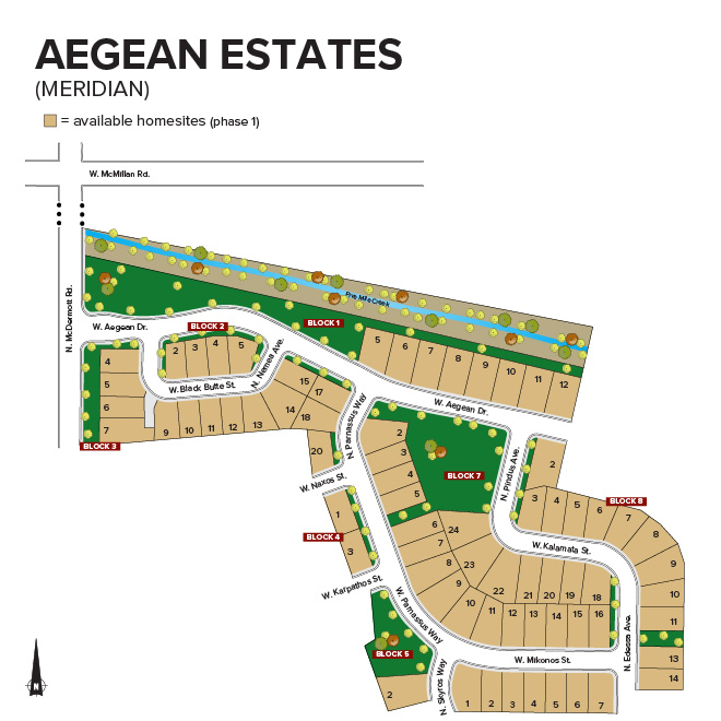 Aegean Estates Plat Map- Meridian Idaho